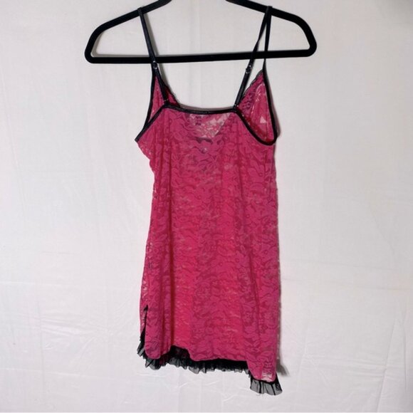 5/$25 George Hot Pink Lace W Black Trim Chemise Lingerie S - Picture 2 of 14